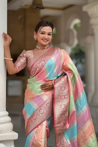 Maroon elegant art silk woven saree with rich zari border