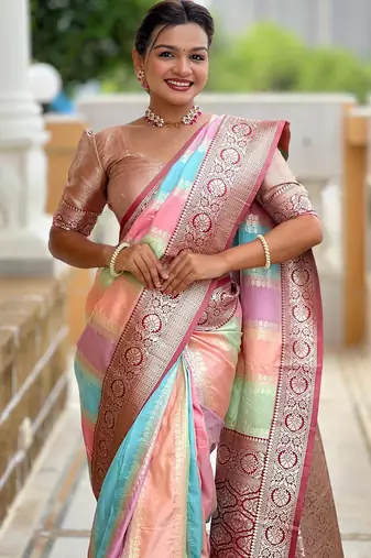 Maroon elegant art silk woven saree with rich zari border