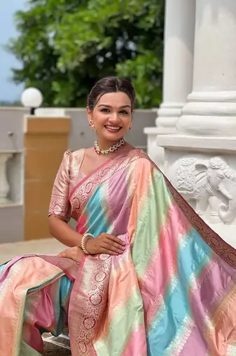 Maroon elegant art silk woven saree with rich zari border
