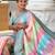 Turquoise elegant art silk woven saree with rich zari border