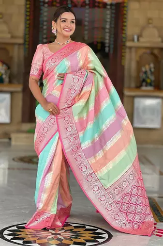 Pink elegant art silk woven saree with rich zari border