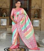 Pink elegant art silk woven saree with rich zari border