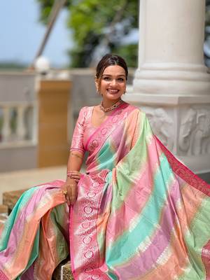 Pink elegant art silk woven saree with rich zari border 5