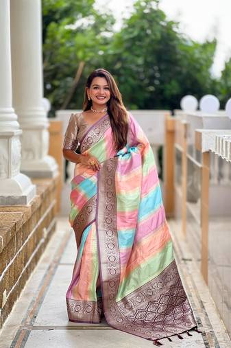 Wine elegant art silk woven saree with rich zari border