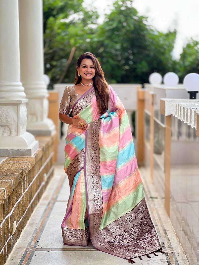Wine elegant art silk woven saree with rich zari border