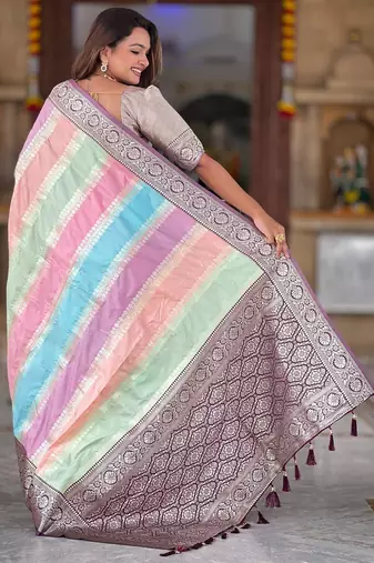 Wine elegant art silk woven saree with rich zari border