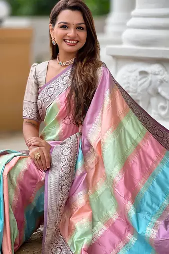 Wine elegant art silk woven saree with rich zari border