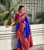 Blue elegant art silk woven saree with rich zari border
