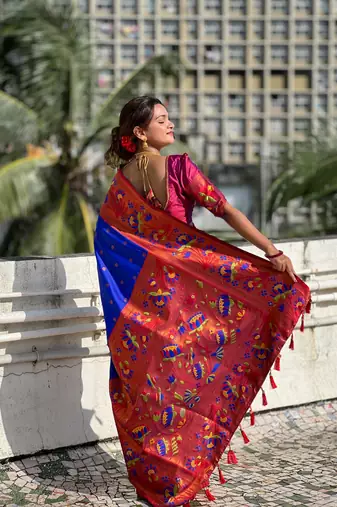 Blue elegant art silk woven saree with rich zari border