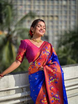 Blue elegant art silk woven saree with rich zari border 4