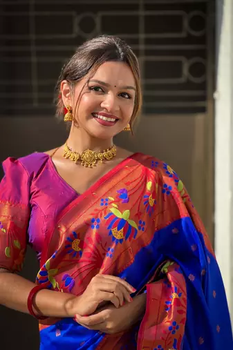 Blue elegant art silk woven saree with rich zari border