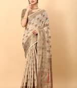 Cream elegant art silk woven saree with rich zari border