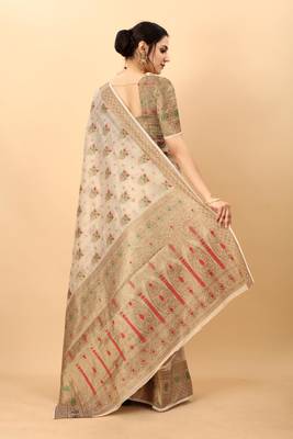 Cream elegant art silk woven saree with rich zari border 3