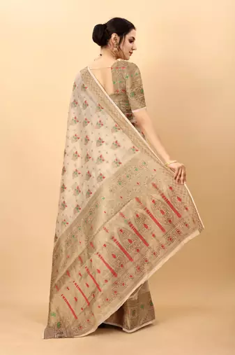 Cream elegant art silk woven saree with rich zari border