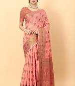Pink elegant art silk woven saree with rich zari border