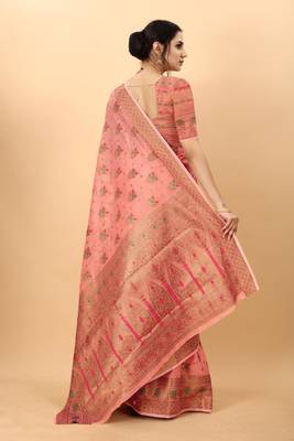 Pink elegant art silk woven saree with rich zari border 3