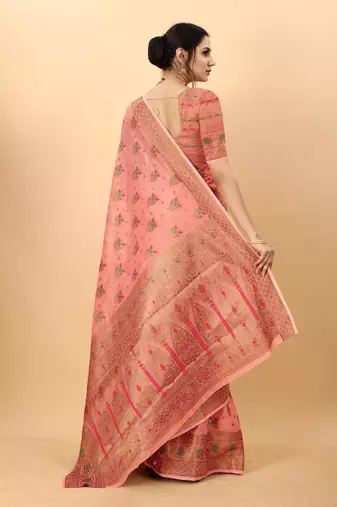 Pink elegant art silk woven saree with rich zari border