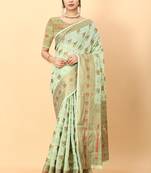 Green elegant art silk woven saree with rich zari border