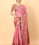 Pink elegant art silk woven saree with rich zari border