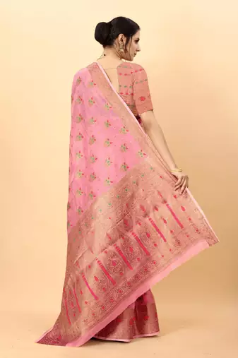 Pink elegant art silk woven saree with rich zari border