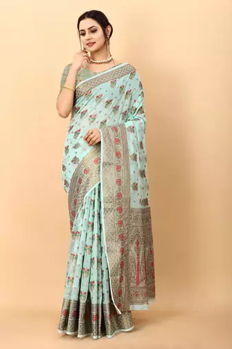 Sky blue elegant art silk woven saree with rich zari border