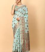 Sky blue elegant art silk woven saree with rich zari border