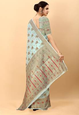 Sky blue elegant art silk woven saree with rich zari border 3