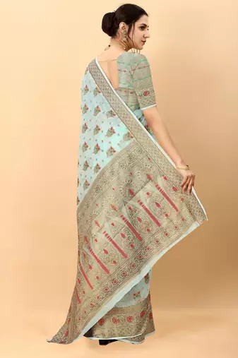 Sky blue elegant art silk woven saree with rich zari border