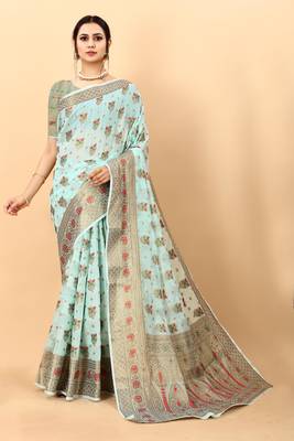 Sky blue elegant art silk woven saree with rich zari border 4