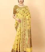Yellow elegant art silk woven saree with rich zari border