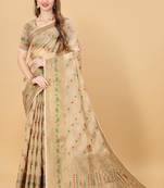 Cream elegant art silk woven saree with rich zari border