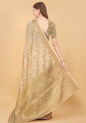 Cream elegant art silk woven saree with rich zari border 3