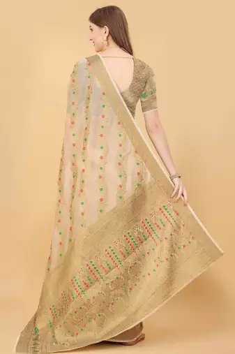 Cream elegant art silk woven saree with rich zari border