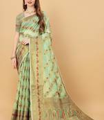 Green elegant art silk woven saree with rich zari border