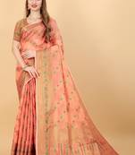 Orange elegant art silk woven saree with rich zari border