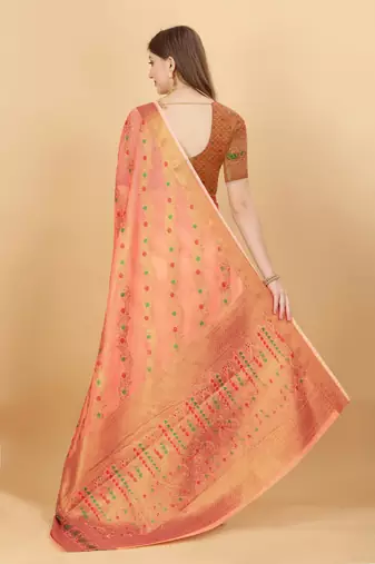 Orange elegant art silk woven saree with rich zari border