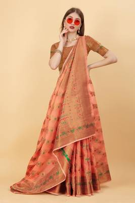 Orange elegant art silk woven saree with rich zari border 4