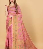 Pink elegant art silk woven saree with rich zari border