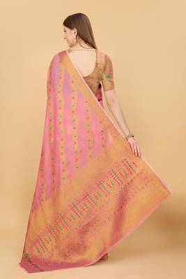 Pink elegant art silk woven saree with rich zari border 3