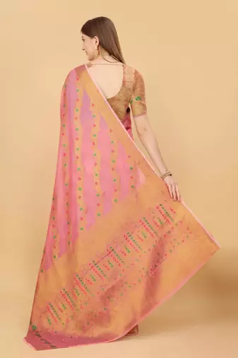 Pink elegant art silk woven saree with rich zari border