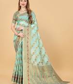 Sky blue elegant art silk woven saree with rich zari border