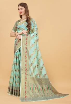 Sky blue elegant art silk woven saree with rich zari border 2
