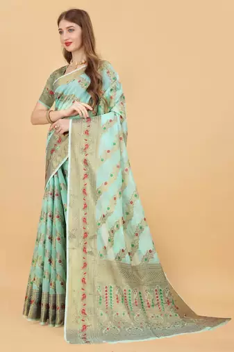 Sky blue elegant art silk woven saree with rich zari border