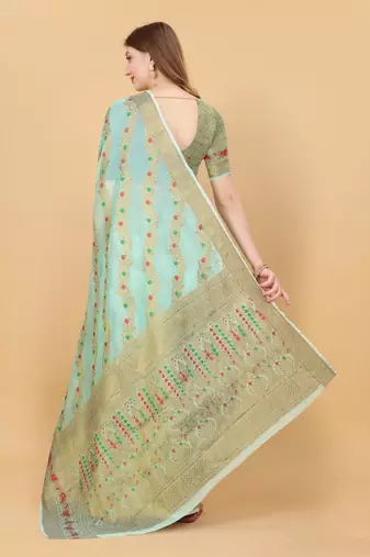 Sky blue elegant art silk woven saree with rich zari border