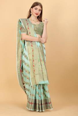 Sky blue elegant art silk woven saree with rich zari border 4