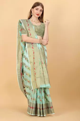 Sky blue elegant art silk woven saree with rich zari border