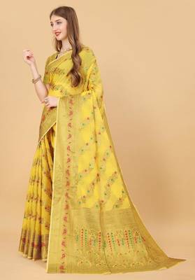 Yellow elegant art silk woven saree with rich zari border 2