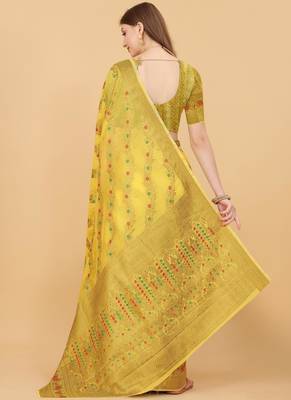 Yellow elegant art silk woven saree with rich zari border 3
