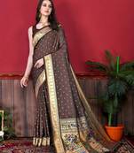 Brown elegant art silk woven saree with rich zari border