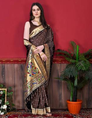 Brown elegant art silk woven saree with rich zari border 2